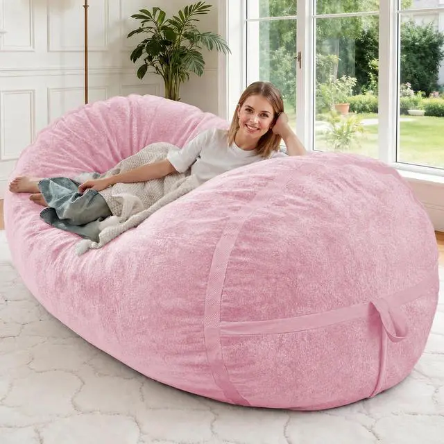 Main image of 5FT Bean Bag Chair,Giant BeanBag Chairs with Memory Foam Filled, Ultra-Soft Velvet with Portable Handle & Removable Cover, Comfy Bean Bag Sofa for Living Room, No Assembly - Pink