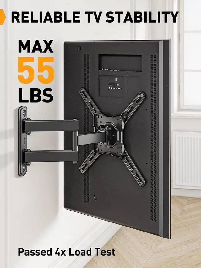 Alt view image 3 of 7 - Full Motion TV Wall Mount for Most 2650 Inch TVs, Max VESA 300 x 300mm, TV Monitor Wall Mount Bracket with Rotation, Swivel, Tilt, Extension and Leveling Adjustment, Holds up to 55 lbs