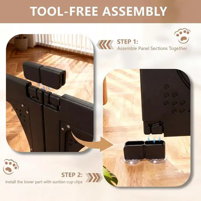 Alt view image 5 of 7 - Acrylic Dog Playpen for Indoor Use Clear Small Pet Play Pen for Puppies, Cats, Rabbits & Ferrets Easy Assemble, Durable & Portable Pet Enclosure (Black, 24" H, 8 Panels)