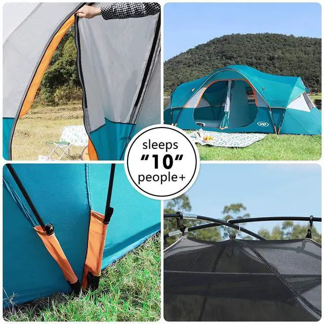 Alt view image 5 of 7 - Camping Tent 10-Person-Family Tents, Parties, Music Festival Tent, Big, Easy Up, 5 Large Mesh Windows, Double Layer, 2 Room, Waterproof, Weather Resistant, 18ft x 9ft x78in