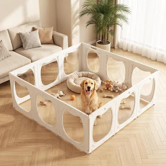 Alt view image 7 of 7 - Acrylic Dog Playpen for Indoor Use Clear Small Pet Play Pen for Puppies, Cats, Rabbits & Ferrets Easy Assemble, Durable & Portable Pet Enclosure (White, 24" H, 12 Panels)