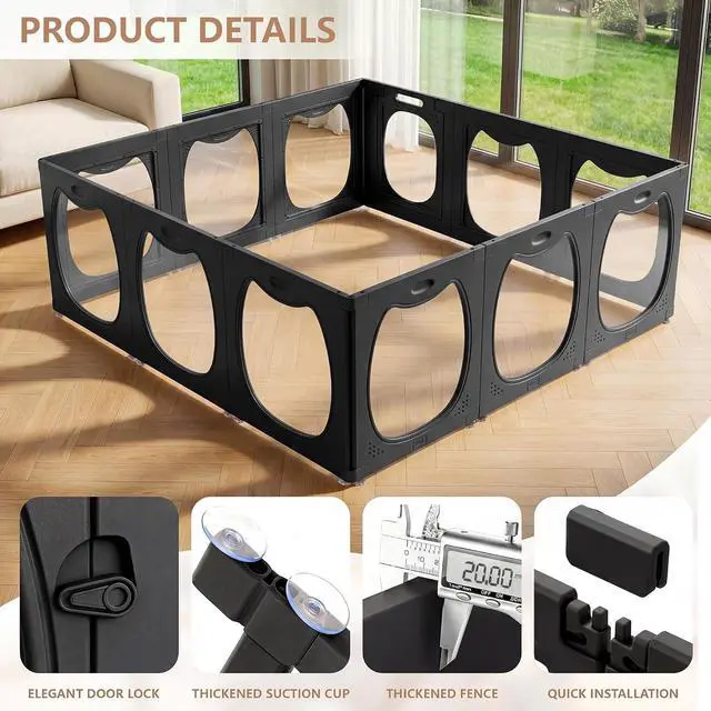 Alt view image 3 of 7 - Acrylic Dog Playpen for Indoor Use Clear Small Pet Play Pen for Puppies, Cats, Rabbits & Ferrets Easy Assemble, Durable & Portable Pet Enclosure (Black, 24" H, 12 Panels)