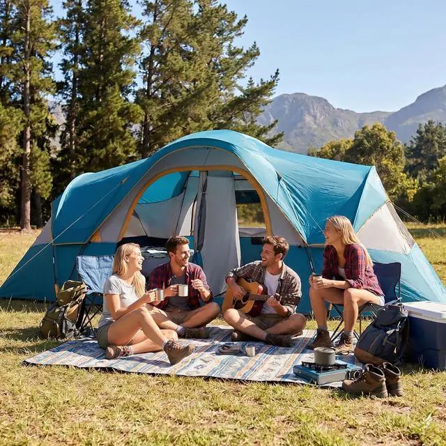 Alt view image 7 of 7 - Camping Tent 10-Person-Family Tents, Parties, Music Festival Tent, Big, Easy Up, 5 Large Mesh Windows, Double Layer, 2 Room, Waterproof, Weather Resistant, 18ft x 9ft x78in