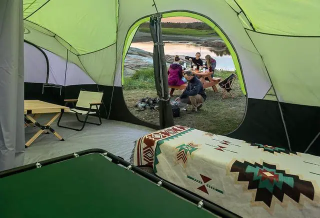Alt view image 3 of 7 - Camping Tent 10-Person-Family Tents, Parties, Music Festival Tent, Big, Easy Up, 5 Large Mesh Windows, Double Layer, 2 Room, Waterproof, Weather Resistant, 18ft x 9ft x78in