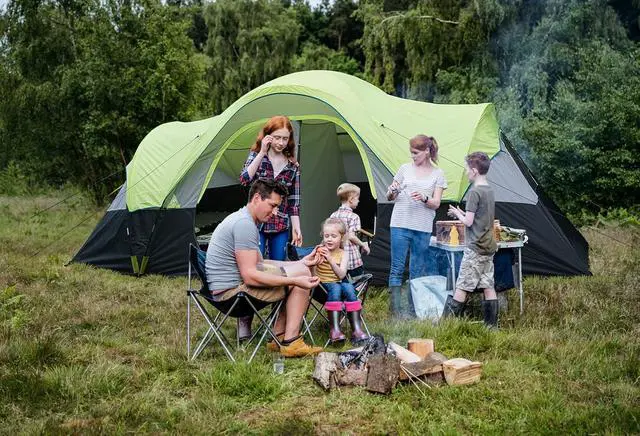 Alt view image 5 of 7 - Camping Tent 10-Person-Family Tents, Parties, Music Festival Tent, Big, Easy Up, 5 Large Mesh Windows, Double Layer, 2 Room, Waterproof, Weather Resistant, 18ft x 9ft x78in