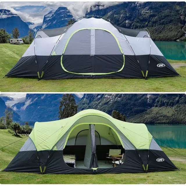 Alt view image 7 of 7 - Camping Tent 10-Person-Family Tents, Parties, Music Festival Tent, Big, Easy Up, 5 Large Mesh Windows, Double Layer, 2 Room, Waterproof, Weather Resistant, 18ft x 9ft x78in