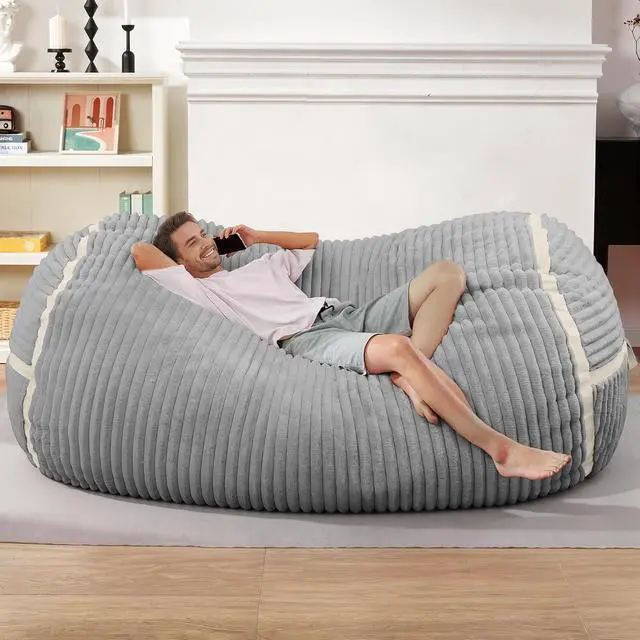 Alt view image 3 of 6 - Bean Bag Chair 6FT Giant Bean Bag Chairs for Adults with Memory Foam Filled,6'Beanbag Chair with Soft Faux Fur Cover,Bean Bag Bed Bean Bag Sofa Lounger for LivingRoom,Bedroom-LIGHT GREY&WHITE