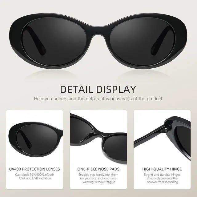 Alt view image 5 of 7 - Sunglasses Womens Retro Oval Sunglasses for Women 90s Vintage Lightweight UV400 Protection Trendy Shades