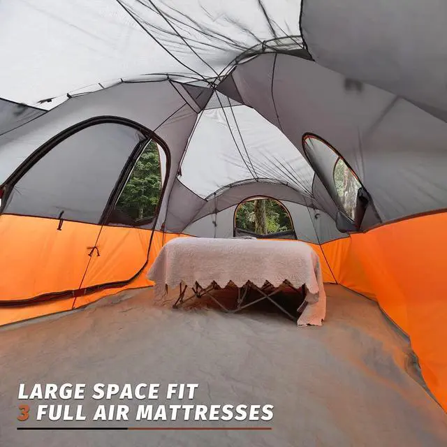 Alt view image 3 of 7 - Camping Tent 10-Person-Family Tents, Parties, Music Festival Tent, Big, Easy Up, 5 Large Mesh Windows, Double Layer, 2 Room, Waterproof, Weather Resistant, 18ft x 9ft x78in