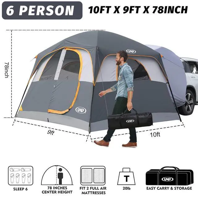 Alt view image 2 of 7 - SUV Tent for Camping, 6-Person SUV Tailgate Tent - Easy Set Up with Rainfly, 10'x9'x78in(H)