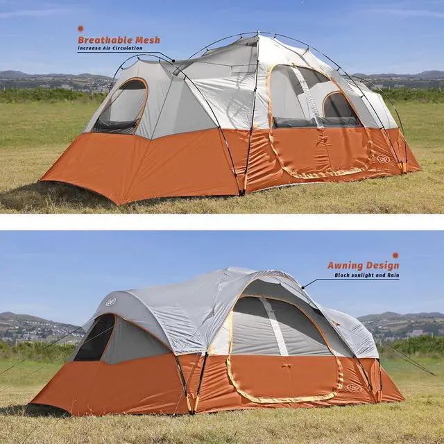 Alt view image 7 of 7 - Camping Tent 10-Person-Family Tents, Parties, Music Festival Tent, Big, Easy Up, 5 Large Mesh Windows, Double Layer, 2 Room, Waterproof, Weather Resistant, 18ft x 9ft x78in