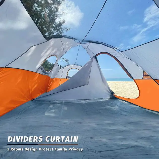 Alt view image 4 of 7 - Camping Tent 10-Person-Family Tents, Parties, Music Festival Tent, Big, Easy Up, 5 Large Mesh Windows, Double Layer, 2 Room, Waterproof, Weather Resistant, 18ft x 9ft x78in