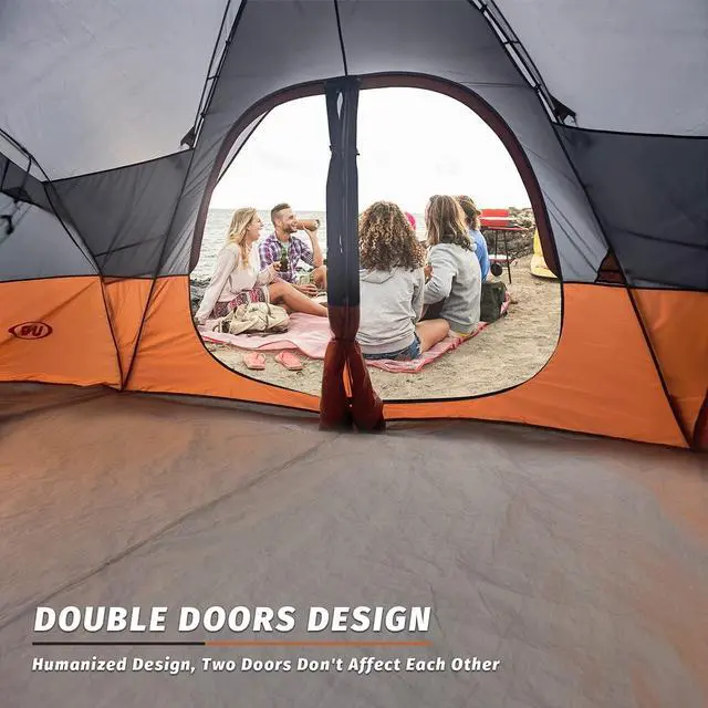 Alt view image 5 of 7 - Camping Tent 10-Person-Family Tents, Parties, Music Festival Tent, Big, Easy Up, 5 Large Mesh Windows, Double Layer, 2 Room, Waterproof, Weather Resistant, 18ft x 9ft x78in