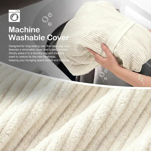 Alt view image 6 of 6 - Bean Bag Chair, 6FT Giant Bean Bag Chair with Memory Foam, Ultra-Soft Corduroy Cover & Zipper Design, Portable Handle Comfy Bean Bag Sofa for Living Room, Bedroom, No Assembly - Whtie