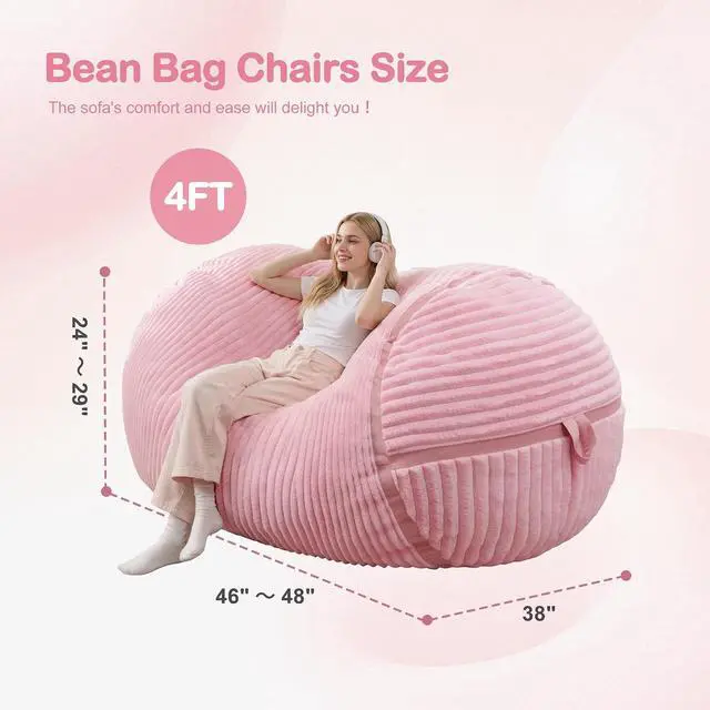 Alt view image 2 of 6 - Bean Bag Chair 4FT Large Bean Bag Chairs for Adults with Memory Foam Filled,4'Beanbag Chair with Soft Faux Fur Cover,Comfy Bean Bag Sofa for Classroom,Living Room,Game Room,Bedroom-Pink