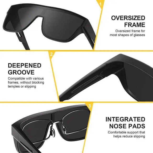 Alt view image 4 of 7 - Polarized Sunglasses Fit Over Glasses for Men Women, Oversized Square UV Protection for Driving Outdoor Sports