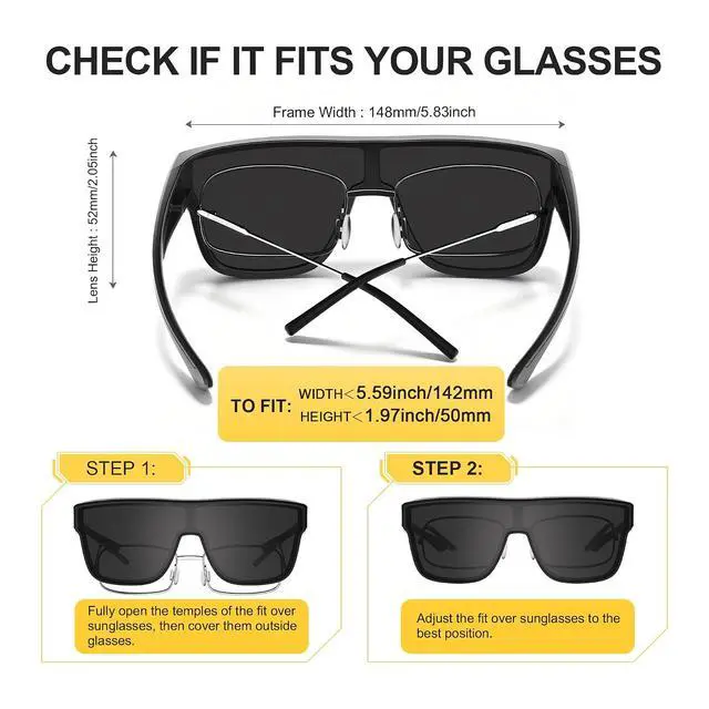 Alt view image 5 of 7 - Polarized Sunglasses Fit Over Glasses for Men Women, Oversized Square UV Protection for Driving Outdoor Sports