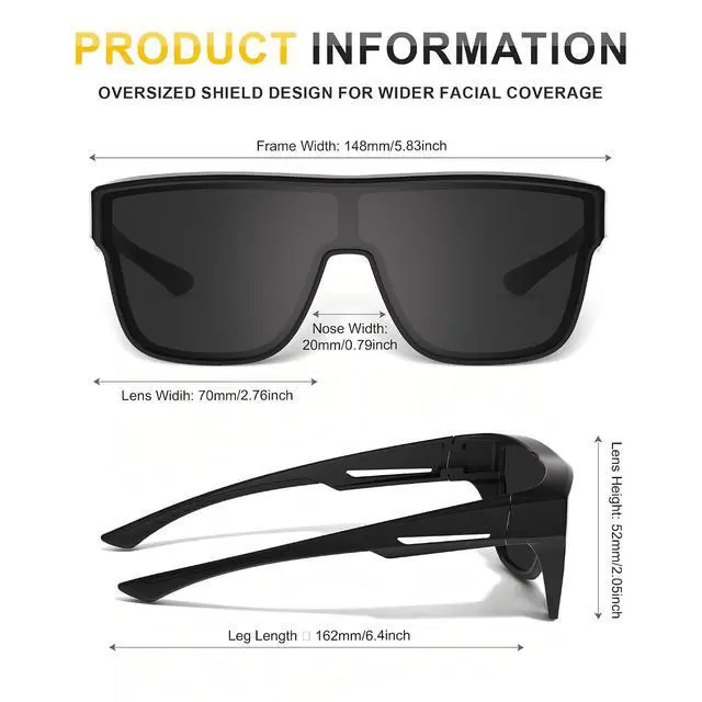 Alt view image 6 of 7 - Polarized Sunglasses Fit Over Glasses for Men Women, Oversized Square UV Protection for Driving Outdoor Sports