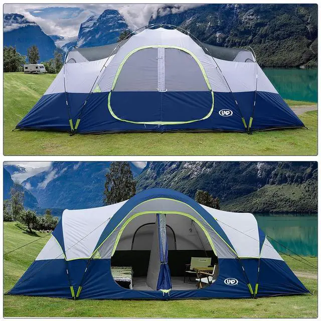 Alt view image 5 of 7 - Camping Tent 10-Person-Family Tents, Parties, Music Festival Tent, Big, Easy Up, 5 Large Mesh Windows, Double Layer, 2 Room, Waterproof, Weather Resistant, 18ft x 9ft x78in