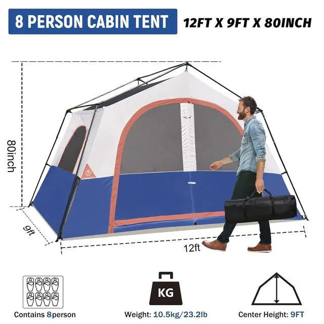 Alt view image 2 of 6 - 6-8 Person Camping Tent - Portable Family Cabin Tent for Camp, Windproof Fabric Camp Tent Outdoor for Hiking, Backpacking, Traveling
