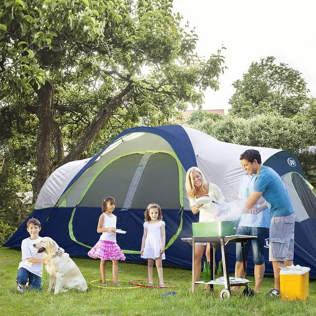 Alt view image 7 of 7 - Camping Tent 10-Person-Family Tents, Parties, Music Festival Tent, Big, Easy Up, 5 Large Mesh Windows, Double Layer, 2 Room, Waterproof, Weather Resistant, 18ft x 9ft x78in