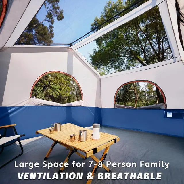 Alt view image 3 of 6 - 6-8 Person Camping Tent - Portable Family Cabin Tent for Camp, Windproof Fabric Camp Tent Outdoor for Hiking, Backpacking, Traveling