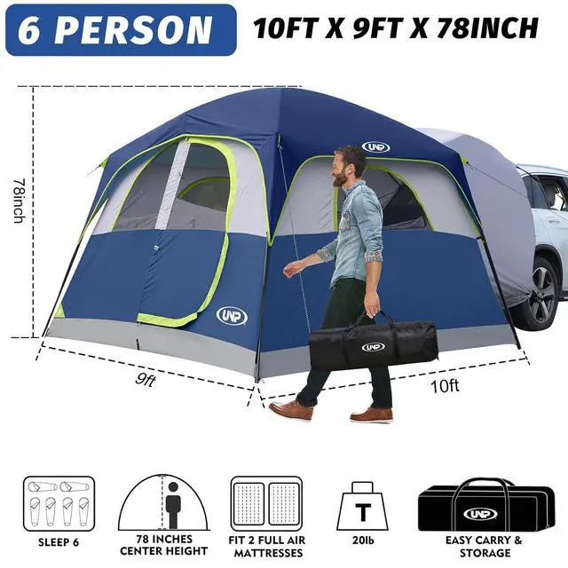 Alt view image 2 of 7 - SUV Tent for Camping, 6-Person SUV Tailgate Tent - Easy Set Up with Rainfly, 10'x9'x78in(H)