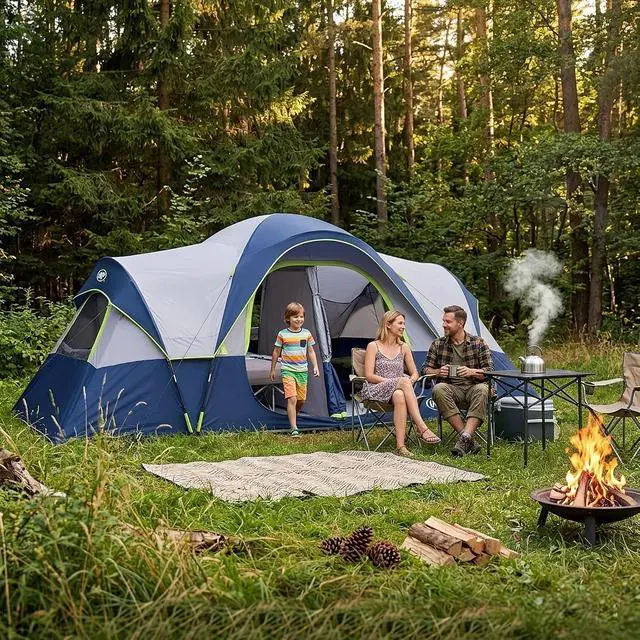 Alt view image 6 of 7 - Camping Tent 10-Person-Family Tents, Parties, Music Festival Tent, Big, Easy Up, 5 Large Mesh Windows, Double Layer, 2 Room, Waterproof, Weather Resistant, 18ft x 9ft x78in