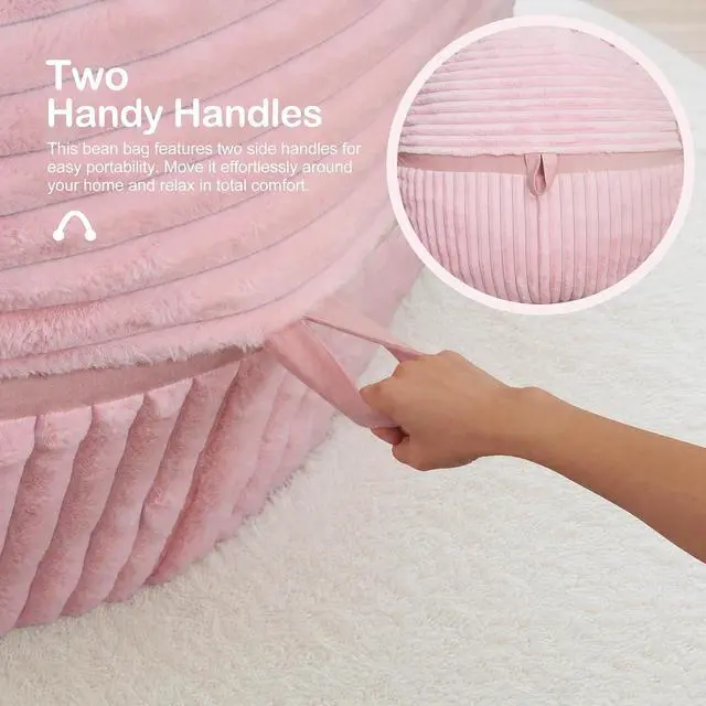 Alt view image 5 of 6 - Bean Bag Chair 5FT Giant Bean Bag Chairs for Adults with Memory Foam Filled,5'Beanbag Chair with Soft Faux Fur Cover,Comfy Bean Bag Sofa Lounger for Living Room,Game Room,Bedroom-Pink