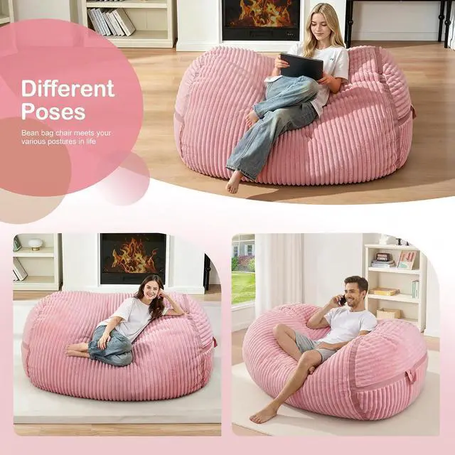Alt view image 4 of 6 - Bean Bag Chair 4FT Large Bean Bag Chairs for Adults with Memory Foam Filled,4'Beanbag Chair with Soft Faux Fur Cover,Comfy Bean Bag Sofa for Classroom,Living Room,Game Room,Bedroom-Pink