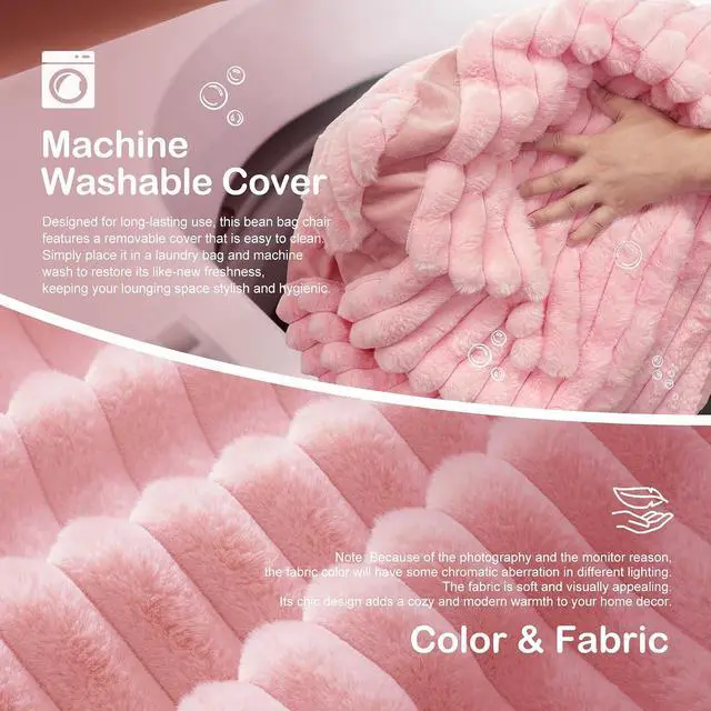Alt view image 6 of 6 - Bean Bag Chair 5FT Giant Bean Bag Chairs for Adults with Memory Foam Filled,5'Beanbag Chair with Soft Faux Fur Cover,Comfy Bean Bag Sofa Lounger for Living Room,Game Room,Bedroom-Pink
