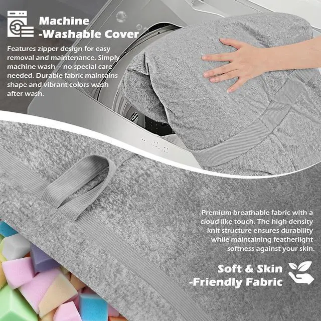 Alt view image 6 of 6 - 6FT Bean Bag Chair,Giant BeanBag Chairs with Memory Foam Filled, Ultra-Soft Velvet with Portable Handle & Removable Cover, Comfy Bean Bag Sofa for Living Room, No Assembly - Light Grey