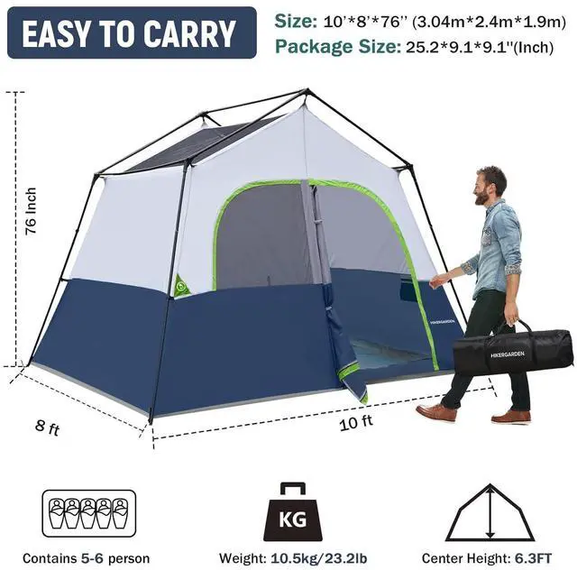 Alt view image 2 of 6 - 6-8 Person Camping Tent - Portable Family Cabin Tent for Camp, Windproof Fabric Camp Tent Outdoor for Hiking, Backpacking, Traveling