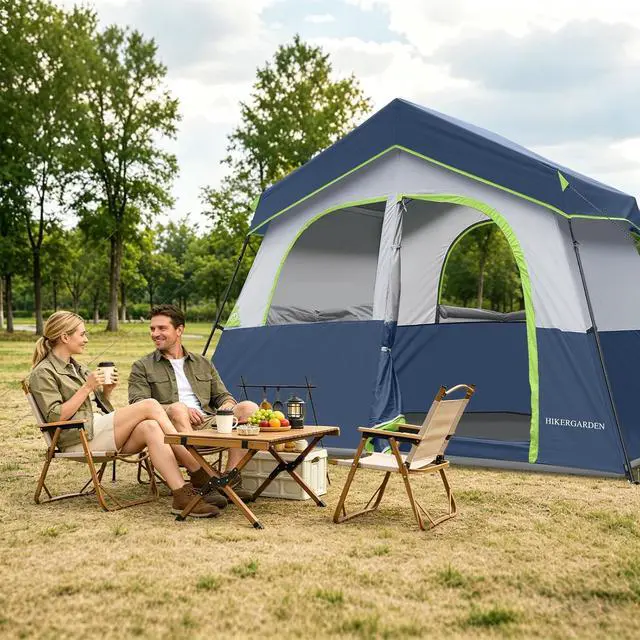 Alt view image 5 of 6 - 6-8 Person Camping Tent - Portable Family Cabin Tent for Camp, Windproof Fabric Camp Tent Outdoor for Hiking, Backpacking, Traveling