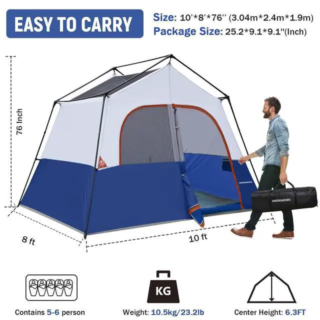Alt view image 2 of 6 - 6-8 Person Camping Tent - Portable Family Cabin Tent for Camp, Windproof Fabric Camp Tent Outdoor for Hiking, Backpacking, Traveling