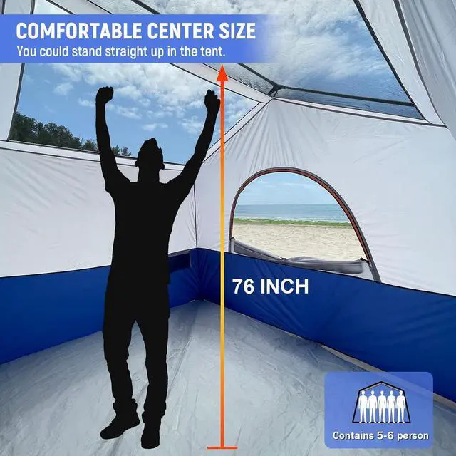 Alt view image 3 of 6 - 6-8 Person Camping Tent - Portable Family Cabin Tent for Camp, Windproof Fabric Camp Tent Outdoor for Hiking, Backpacking, Traveling