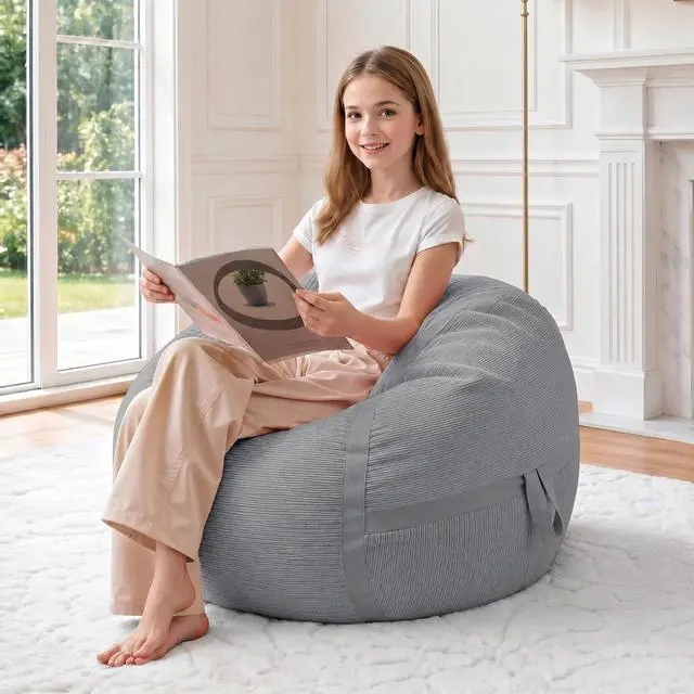 Main image of Bean Bag Chair, 2FT Bean Bag Chairs with Memory Foam Filling, Small Beanbag Chairs with Portable Handle, Comfy Bean Bag Sofa for Living Room Bedroom Reading Room, Light Grey