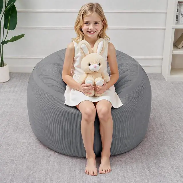 Alt view image 3 of 7 - Bean Bag Chair, 2FT Bean Bag Chairs with Memory Foam Filling, Small Beanbag Chairs with Portable Handle, Comfy Bean Bag Sofa for Living Room Bedroom Reading Room, Light Grey