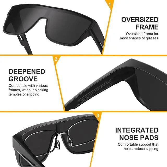 Alt view image 3 of 7 - Polarized Sunglasses Fit Over Glasses for Men Women, Oversized Square UV Protection for Driving Outdoor Sports