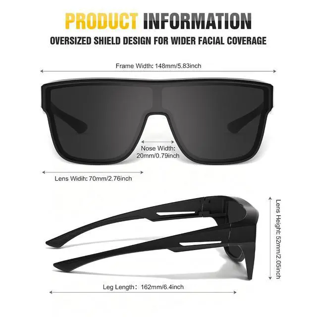 Alt view image 5 of 7 - Polarized Sunglasses Fit Over Glasses for Men Women, Oversized Square UV Protection for Driving Outdoor Sports
