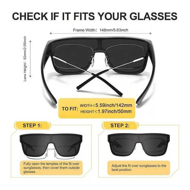 Alt view image 4 of 7 - Polarized Sunglasses Fit Over Glasses for Men Women, Oversized Square UV Protection for Driving Outdoor Sports