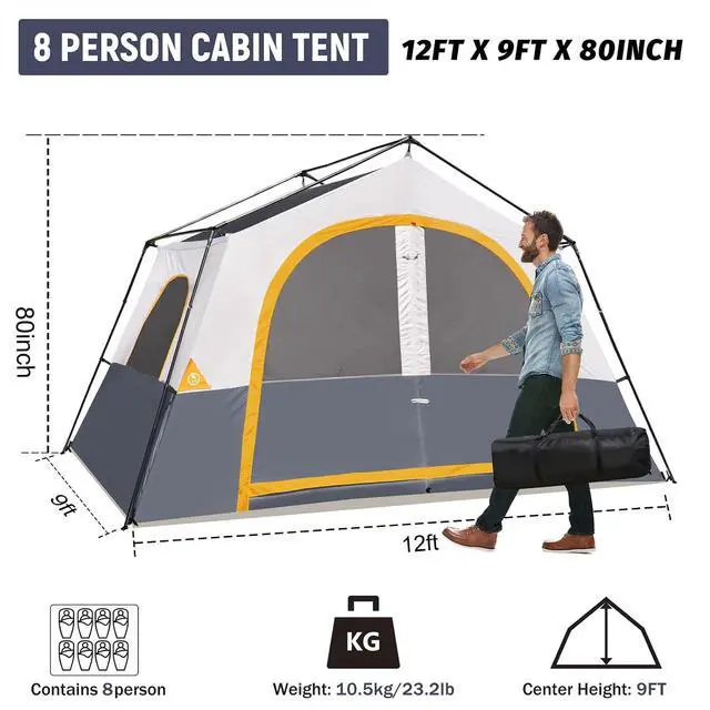 Alt view image 2 of 6 - 6-8 Person Camping Tent - Portable Family Cabin Tent for Camp, Windproof Fabric Camp Tent Outdoor for Hiking, Backpacking, Traveling