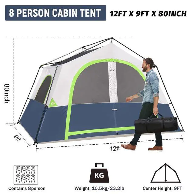 Alt view image 2 of 6 - 6-8 Person Camping Tent - Portable Family Cabin Tent for Camp, Windproof Fabric Camp Tent Outdoor for Hiking, Backpacking, Traveling