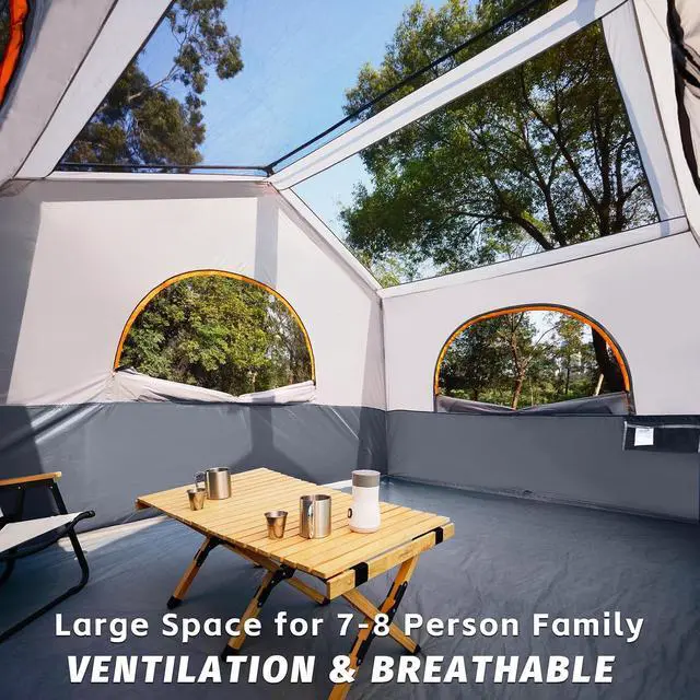 Alt view image 3 of 6 - 6-8 Person Camping Tent - Portable Family Cabin Tent for Camp, Windproof Fabric Camp Tent Outdoor for Hiking, Backpacking, Traveling