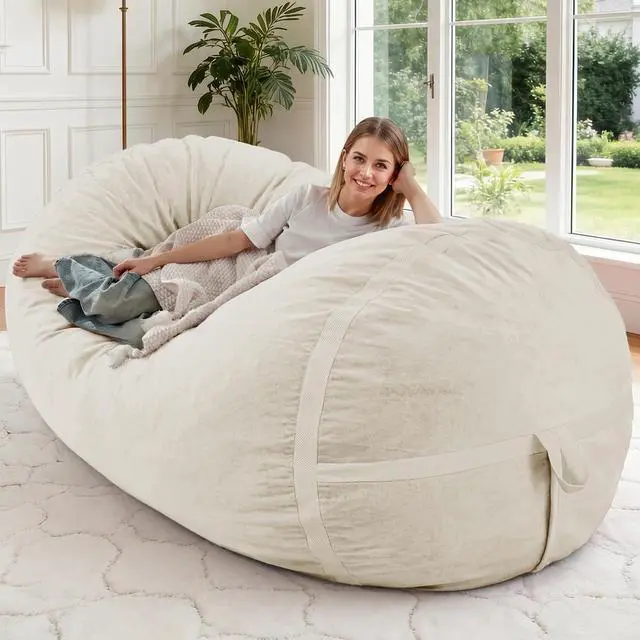 Main image of 5ft Bean Bag Chair Giant Bean Bag Chairs for Adults with Memory Foam Filled, Large Beanbag Chair with Removable Dutch Velvet Cover for Living Room, Bedroom, Dorm, White