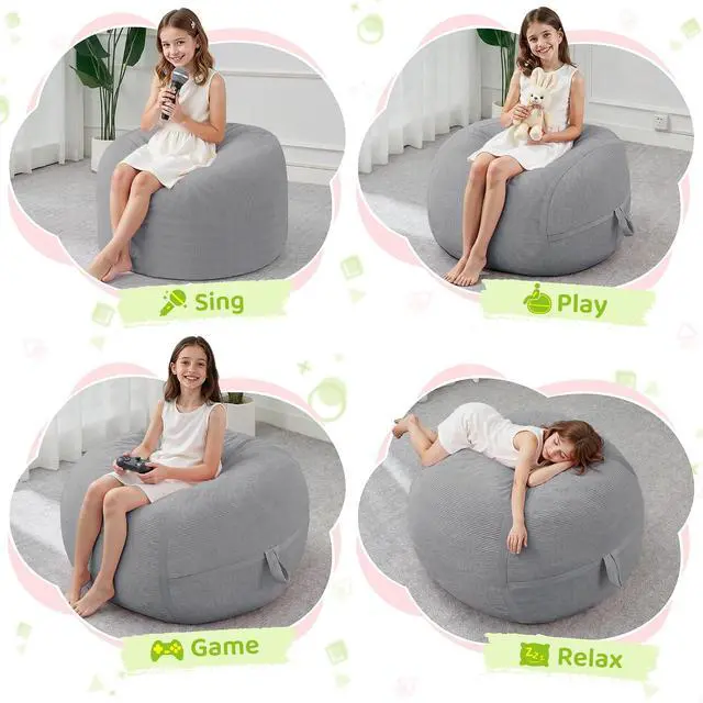 Alt view image 5 of 7 - Bean Bag Chair, 2FT Bean Bag Chairs with Memory Foam Filling, Small Beanbag Chairs with Portable Handle, Comfy Bean Bag Sofa for Living Room Bedroom Reading Room, Light Grey