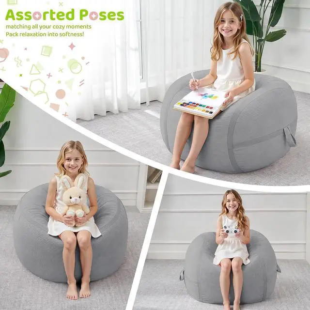 Alt view image 6 of 7 - Bean Bag Chair, 2FT Bean Bag Chairs with Memory Foam Filling, Small Beanbag Chairs with Portable Handle, Comfy Bean Bag Sofa for Living Room Bedroom Reading Room, Light Grey