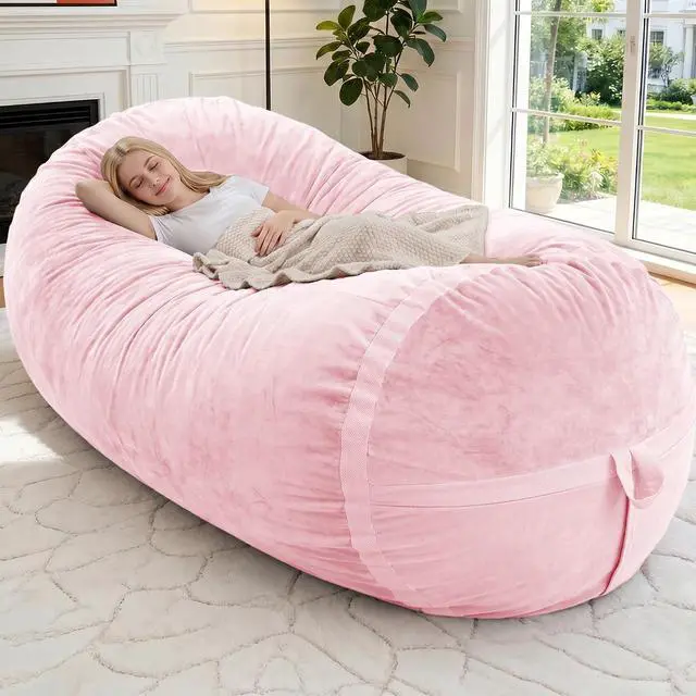 Main image of 6ft Bean Bag Chair Giant Bean Bag Chairs for Adults with Memory Foam Filled, Large Beanbag Chair with Removable Dutch Velvet Cover for Living Room, Bedroom, Dorm, Pink