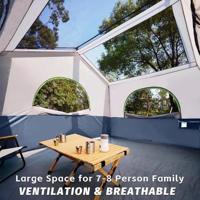 Alt view image 4 of 6 - 6-8 Person Camping Tent - Portable Family Cabin Tent for Camp, Windproof Fabric Camp Tent Outdoor for Hiking, Backpacking, Traveling