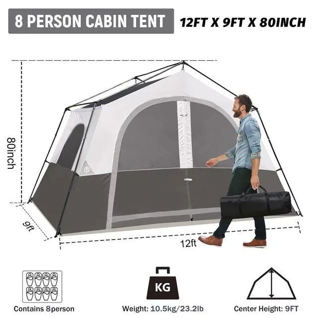 Alt view image 2 of 6 - 6-8 Person Camping Tent - Portable Family Cabin Tent for Camp, Windproof Fabric Camp Tent Outdoor for Hiking, Backpacking, Traveling